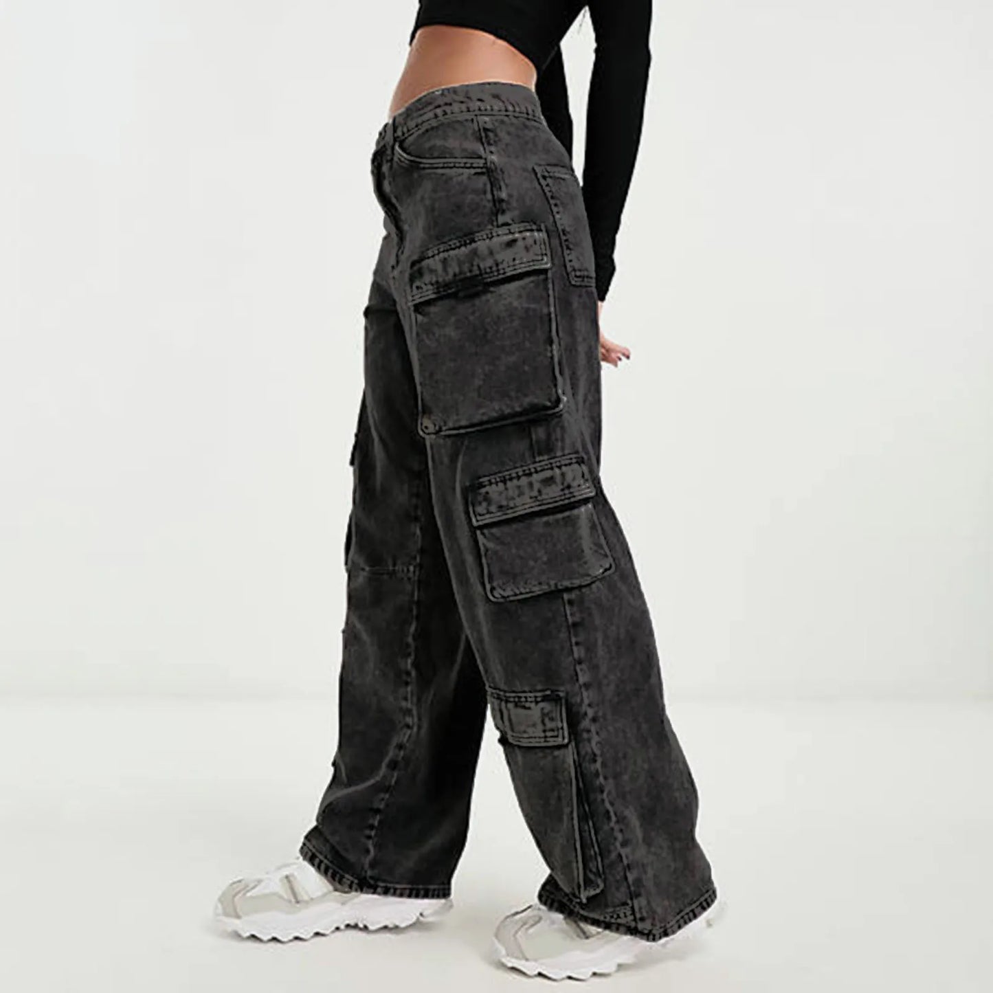 Womens Grey Cargo Jeans
