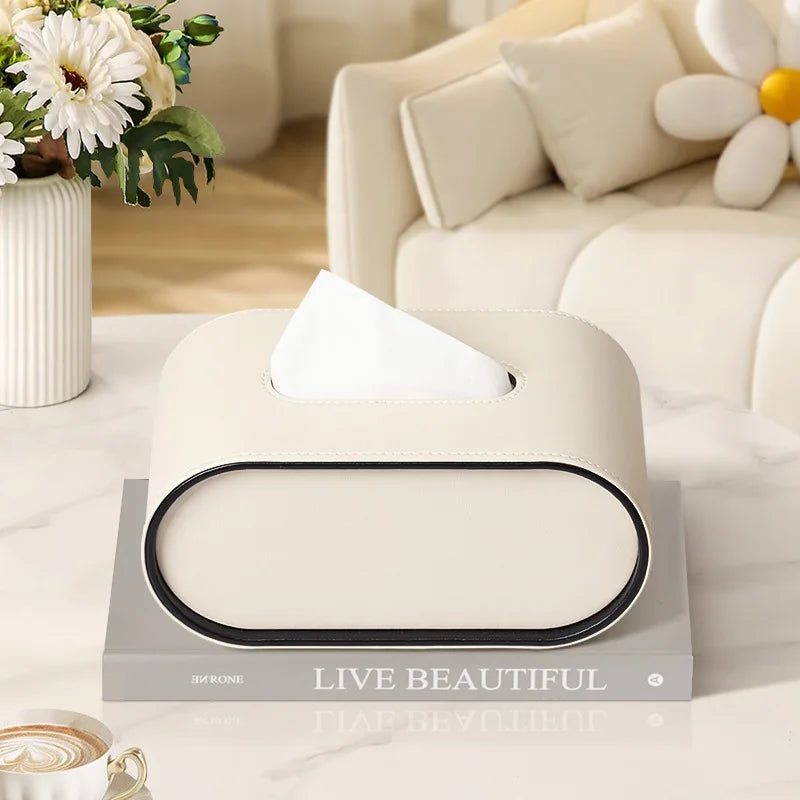 Oval Leather Tissue Box