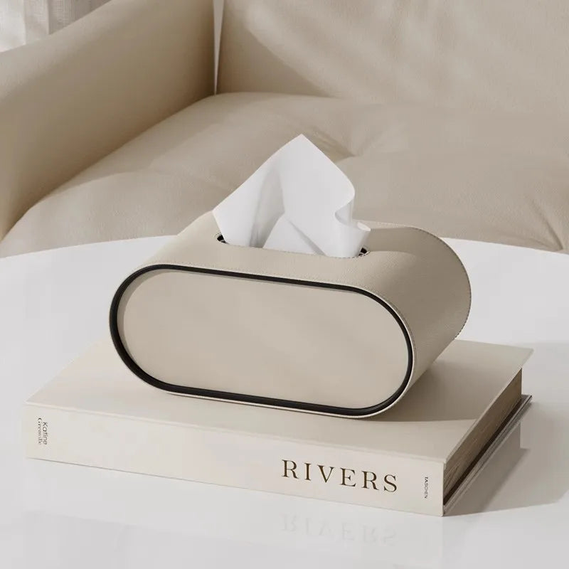 Oval Leather Tissue Box