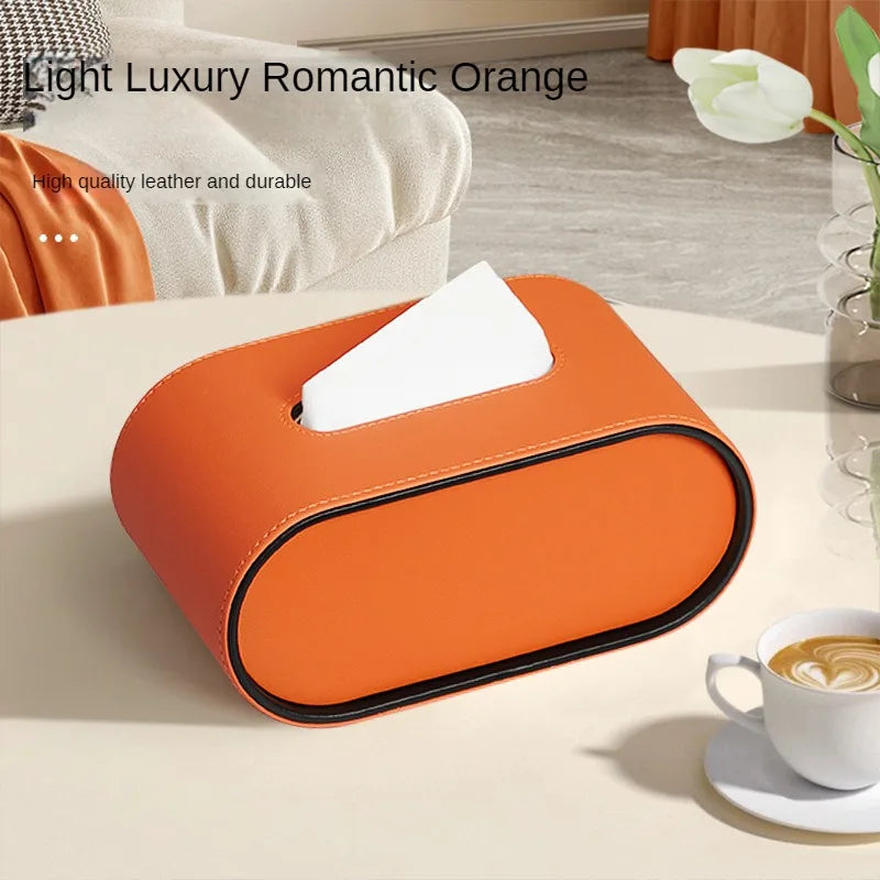 Oval Leather Tissue Box