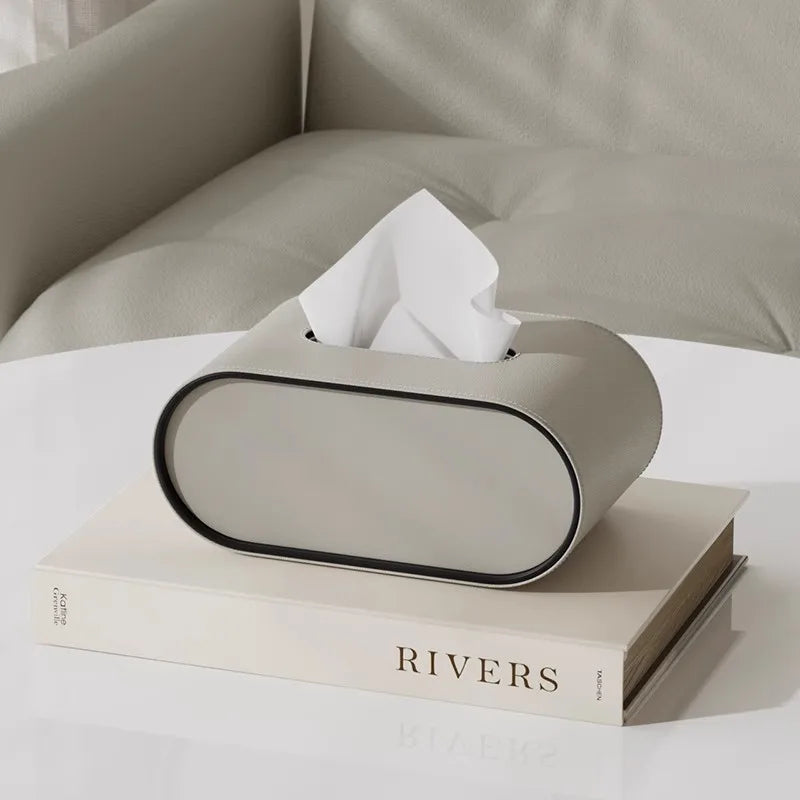 Oval Leather Tissue Box