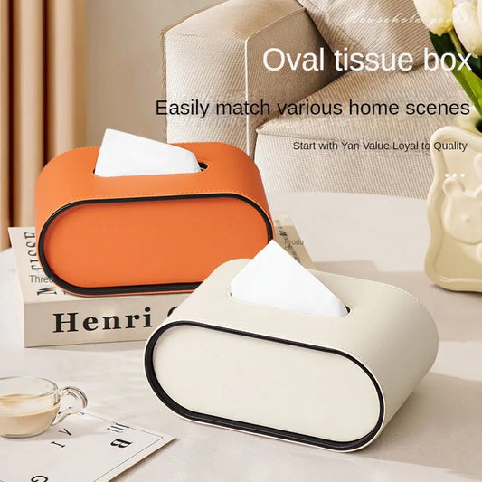 Oval Leather Tissue Box