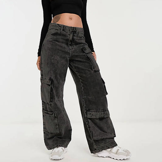Womens Grey Cargo Jeans