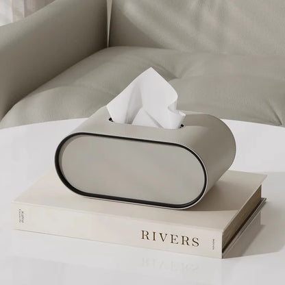 Oval Leather Tissue Box